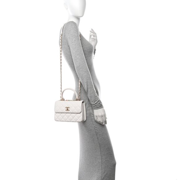 Authentic CHANEL Trendy CC Small White Lambskin Flap Bag Matelasse Chain Purse - Picture 2 of 11